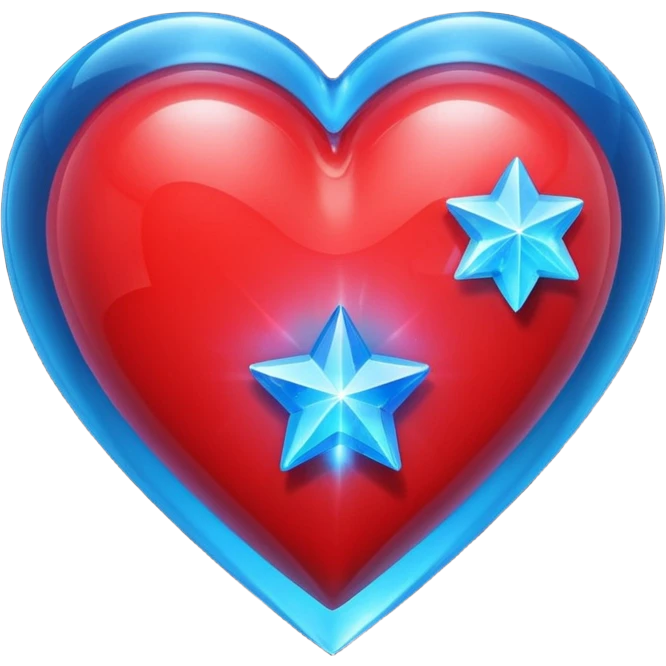 A glowing hologram of a red 3D heart with a bright blue star inside emoji