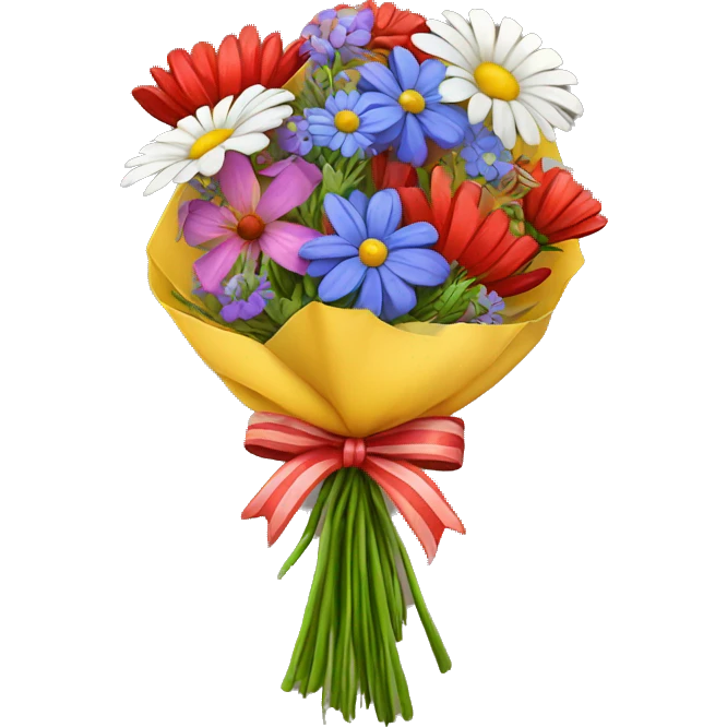 bouquet of wild flowers with red bow tying it together emoji