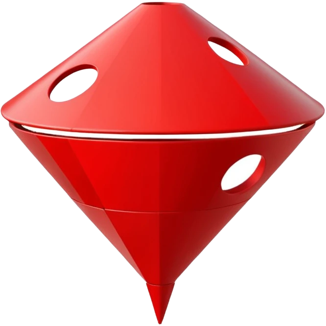Abstract red funnel shape on white background with fragments or icons entering from the top and simplified content exiting below. No text. Minimal, clean design that represents AI-powered summarization emoji