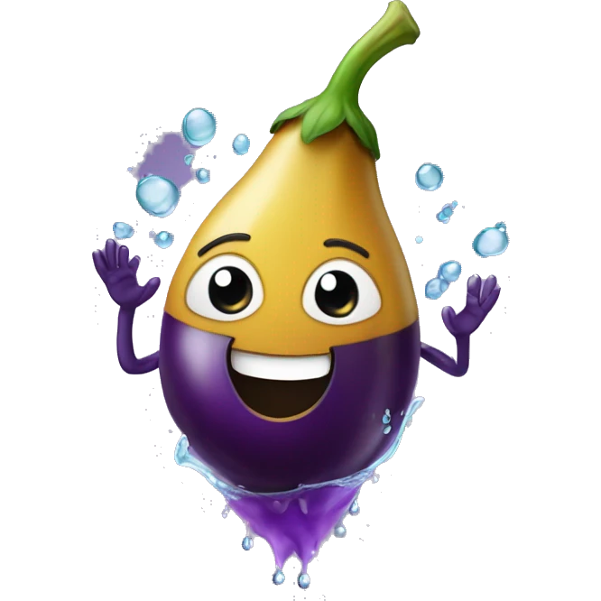 eggplant in a hand with water squirting out of the tip emoji