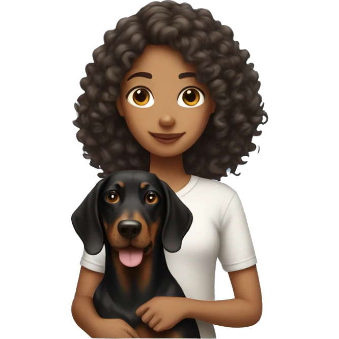 girl with curly hair with doberman  emoji
