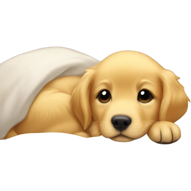 Golden Retriever puppys snuggling in bed emoji