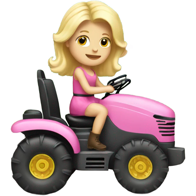 Blonde girl riding a tractor wearing a pink poofy dress and a tiara emoji