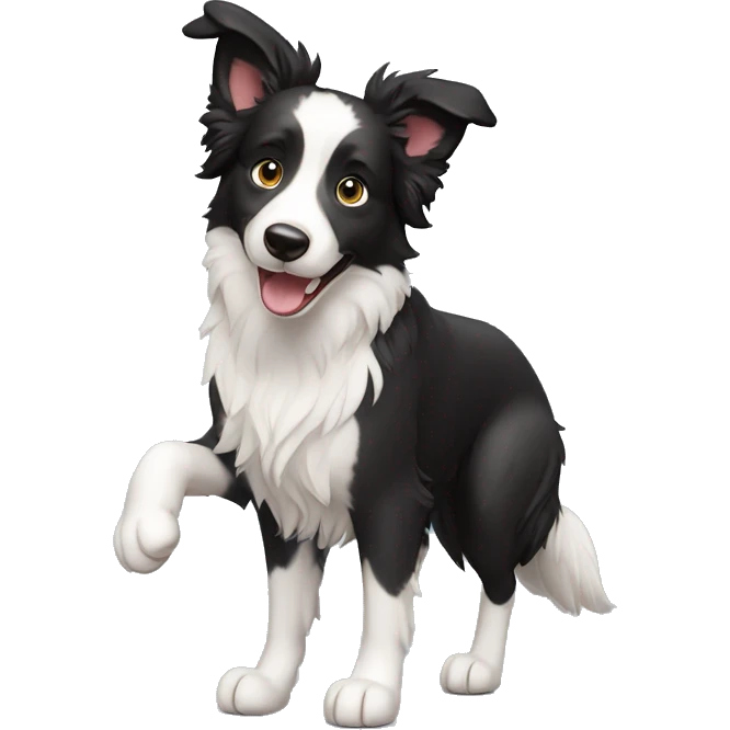 A cute Border Collie with its two front legs raised and smiling emoji