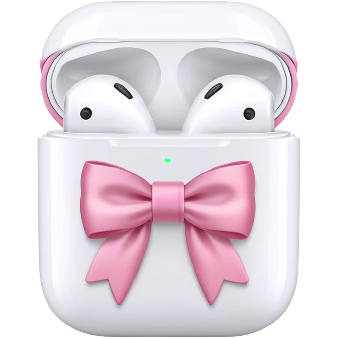 White Apple AirPods pink bow wrapped around case emoji