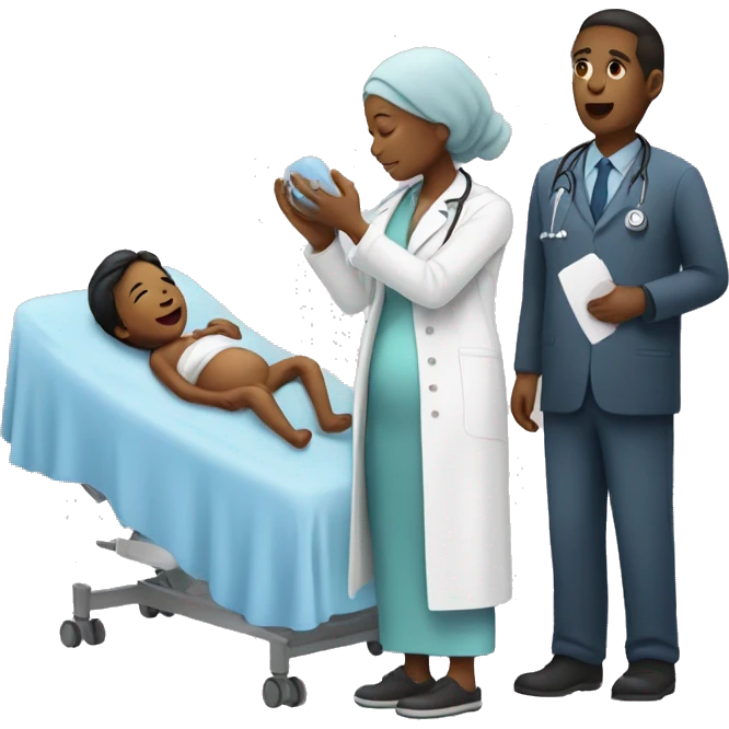 a woman gives birth and doctors stand nearby emoji
