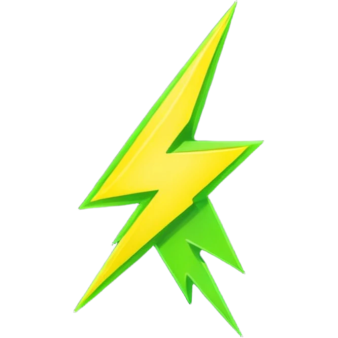 A single neon yellow lightning bolt emoji, glossy and smooth, vibrant neon green color, high detail, simple and cute design emoji