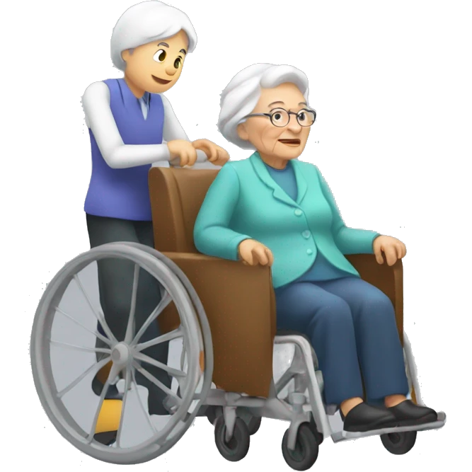 man pushing old lady in wheelchair emoji