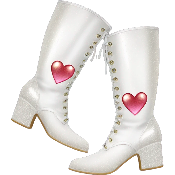 sparkly white gogo boots with heart emoji