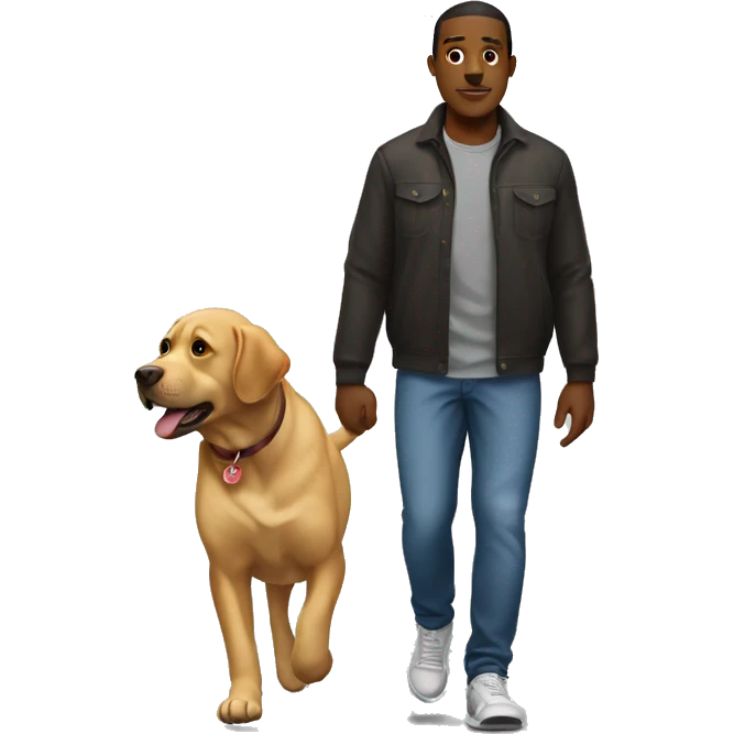Plump black man walking labrador emoji