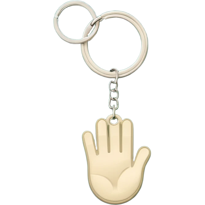light beige keys on a dark green palm-shaped keychain, emoji style emoji