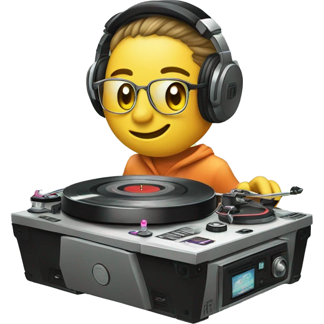 😎+💽+🤚 (DJ Emoji Smiley Scratching Turntables) emoji