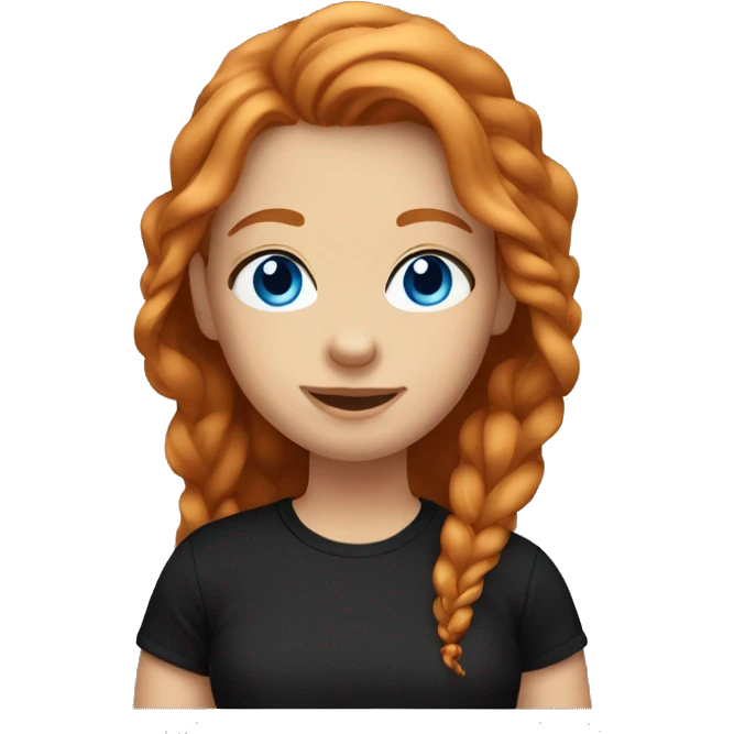 Girl emoji with long ginger hair, blue eyes, smile, black tshirt, cute baddie style emoji