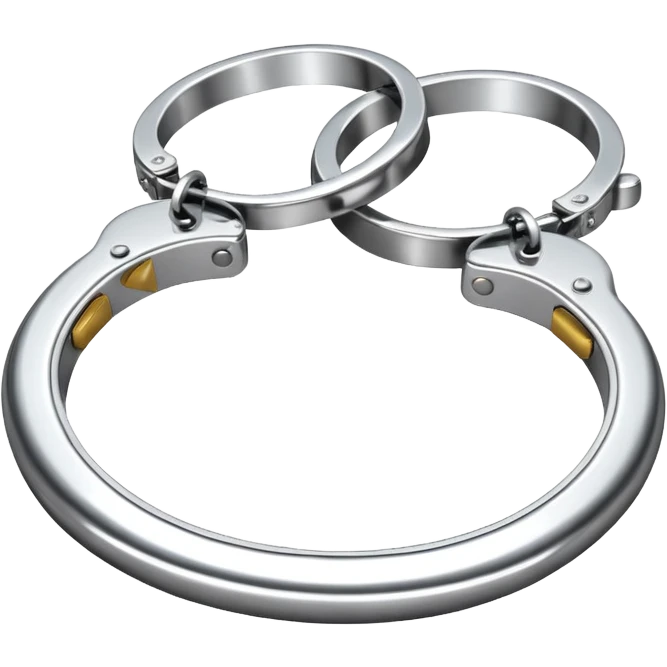 A pair of elegant handcuffs emoji made of silver chrome, smooth rounded design, glossy metallic reflections, luxury fetish aesthetic, minimal iOS emoji style, centered, clean white background emoji