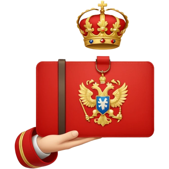 военный билет в руке крассный без человека, просто рука и в ней билет русский герб emoji