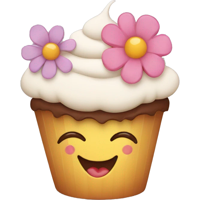 Happy cupcake with flowers on top  emoji