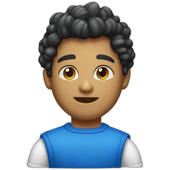 quero um emoji de um cara de cabelo cacheado curto musculoso com uma camisa azul escrita "tommy" emoji
