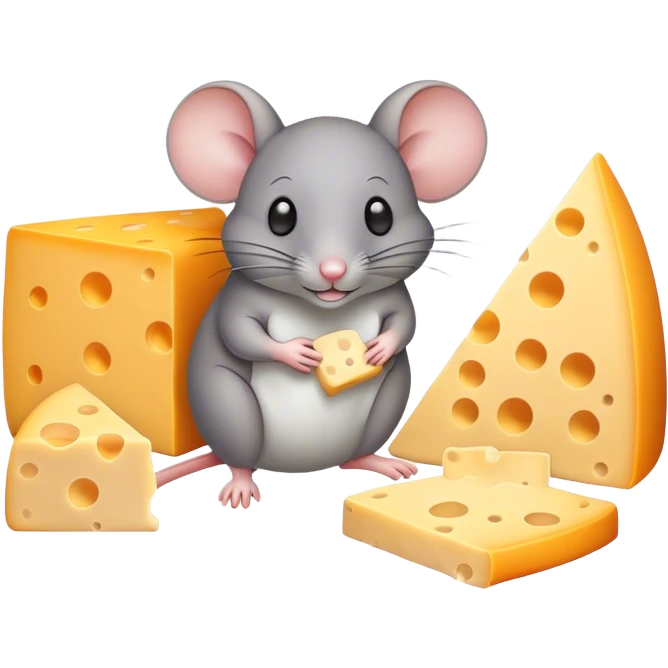 Gray mouse surrounded by cheese emoji