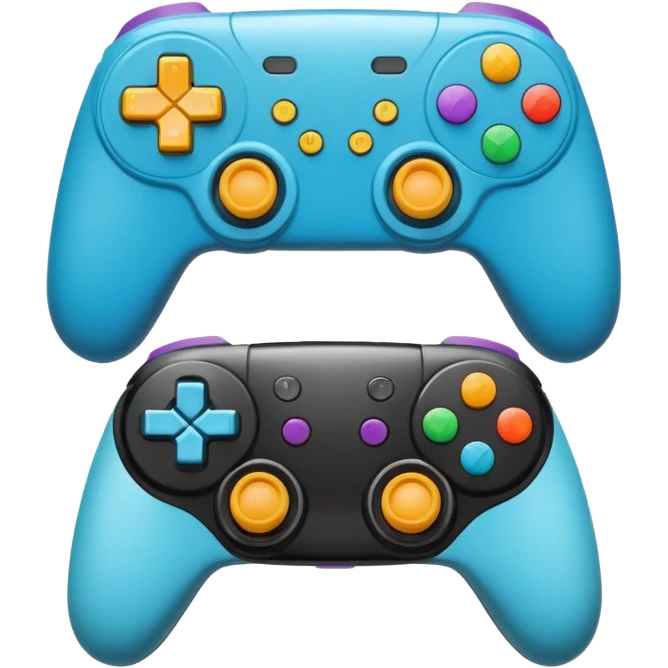 Create a modern, high-quality emoji featuring two gaming controllers to represent multiplayer gaming. keep it side by side and rotate the sides in opp direction and cartoon style  emoji