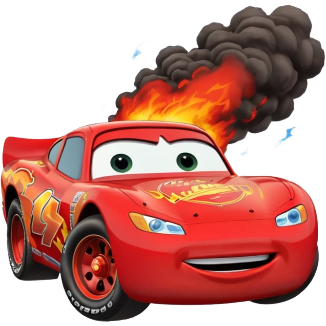 Lightning McQueen escaping a volcanic eruption emoji