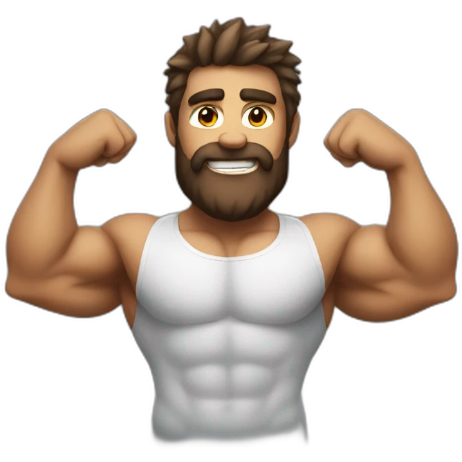 Emoji muscled hairy man showing muscle emoji