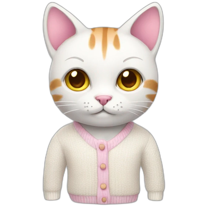 Pink cat in white cardigan emoji