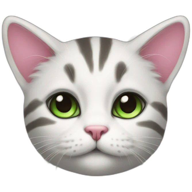I want a cat with green eyes, white and striped fur, and a pink nose emoji