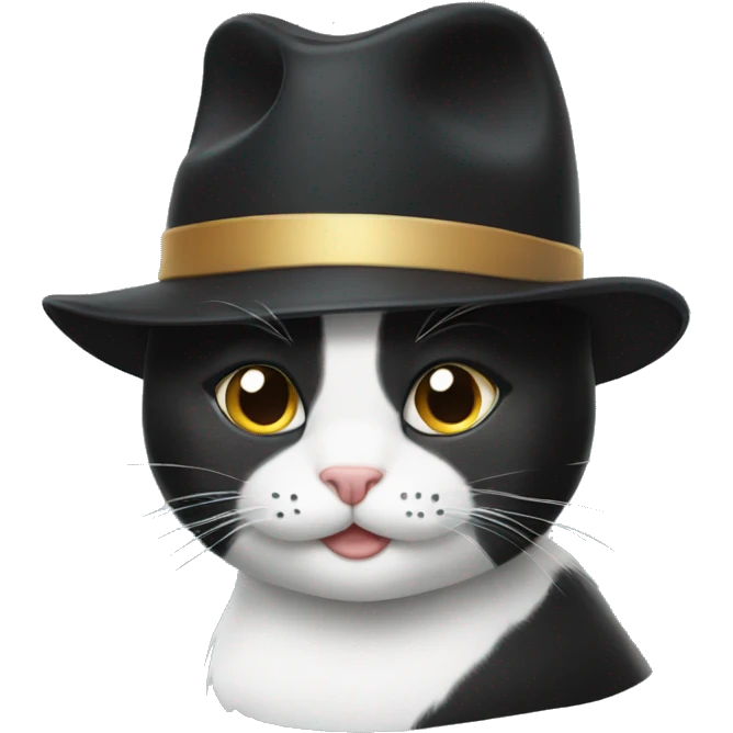 Tuxedo cat with a baseball hat emoji