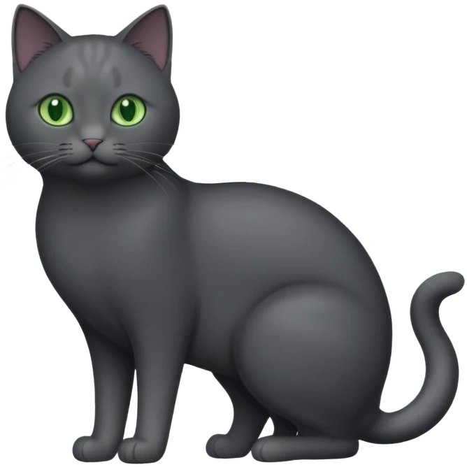 full body completely solid dark grey cat with green eyes and white paws emoji