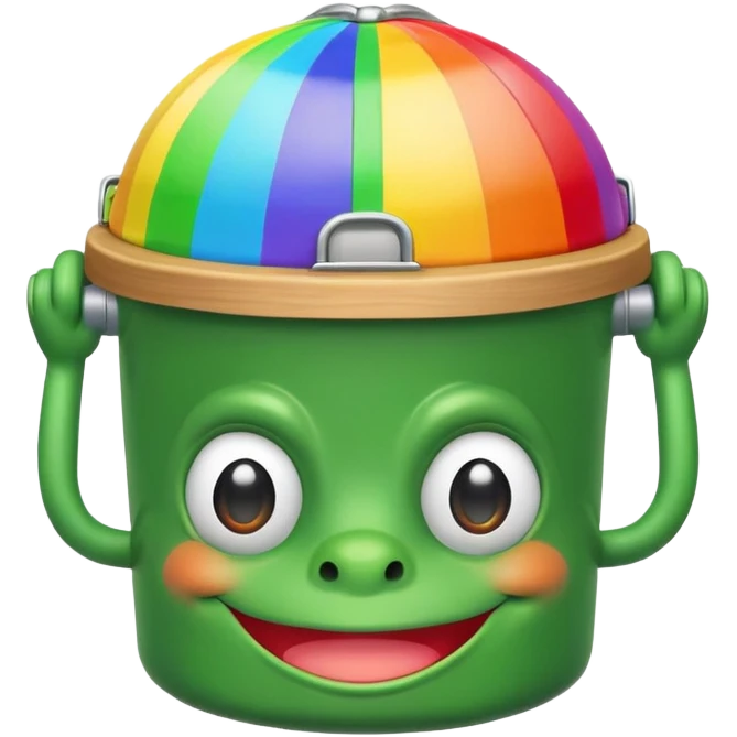 green smiling pepe with rainbow bucket on his head emoji