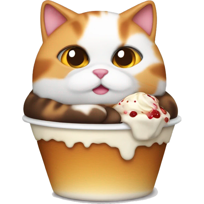 Fat calico cat with sundae emoji
