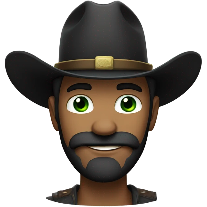 Light complected, black beard man with a black mustache, green eyes and wearing cowboy hat emoji