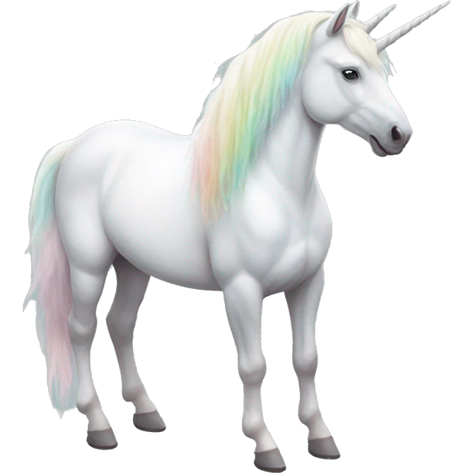 Fullbody realistic four-legged White unicorn with pastel color mane  emoji