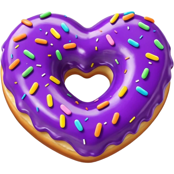 Realistic isolated heart shaped donut with purple color. emoji