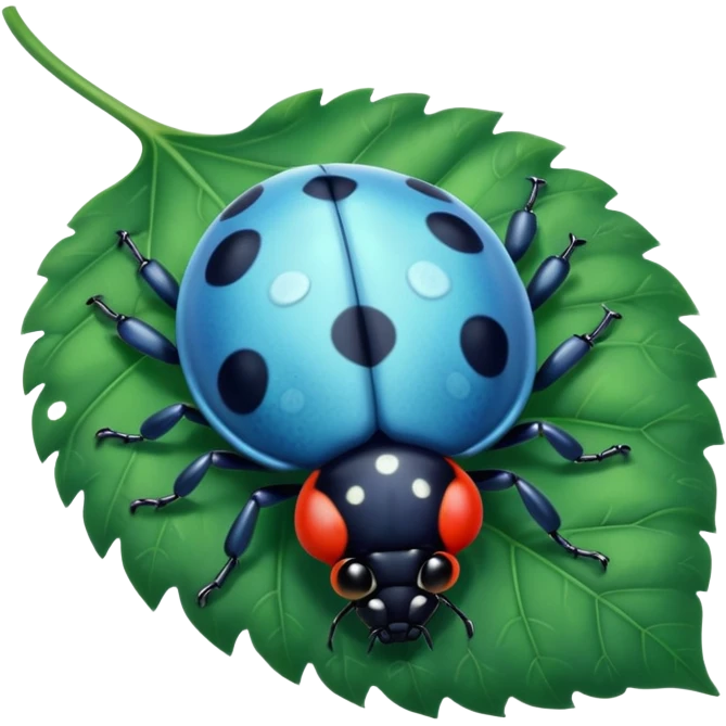  cute blue lady bug on leaf emoji