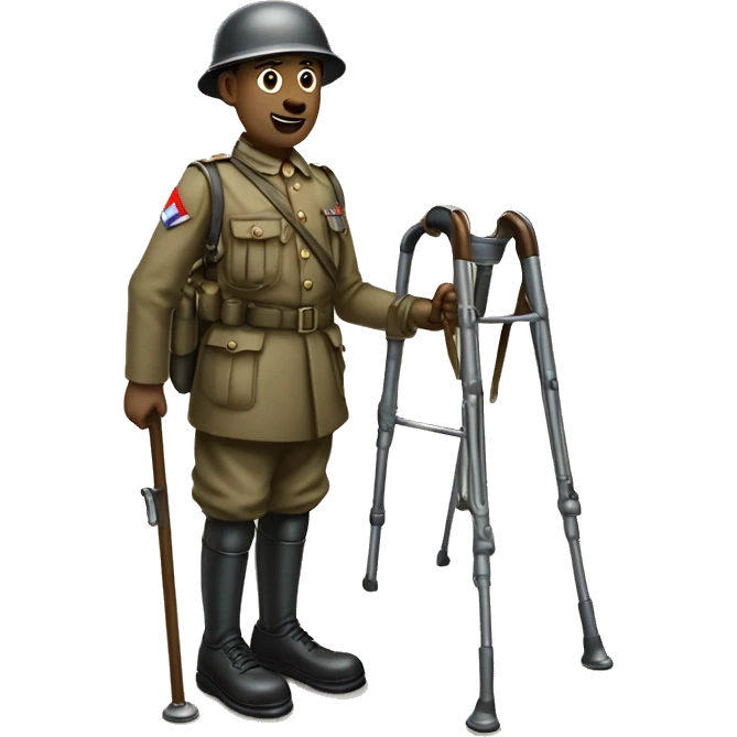 disabled ww1 soldie with amputation on crutches emoji