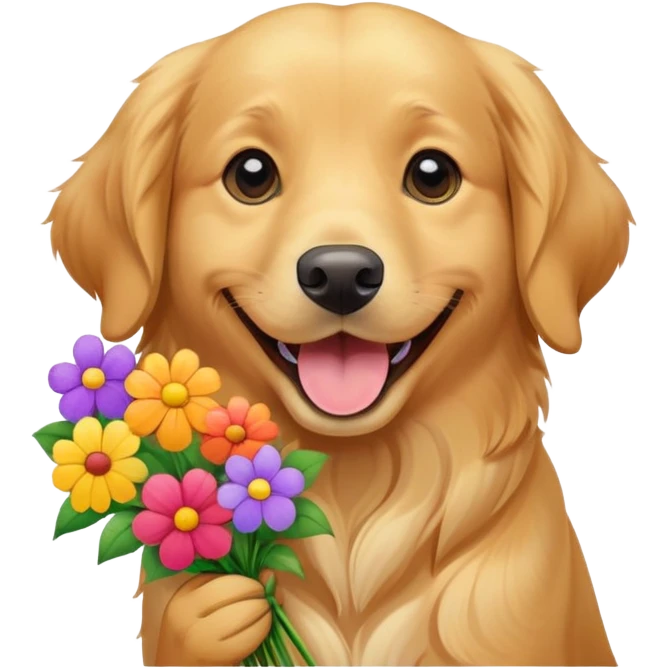 A dog holding a lot of flowers emoji