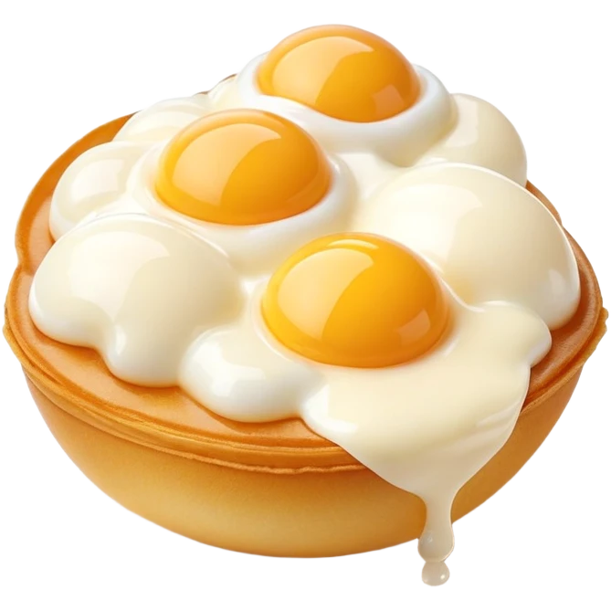 3D rendered Hong Kong egg puffs (鸡蛋仔) with condensed milk drizzle, authentic egg-shaped bubble pattern, golden bubbles with white drizzle, hyper-realistic texture, glossy finish emoji