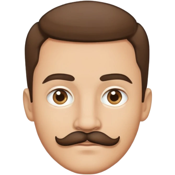 Light skin man, short brown hair, grey eyes, moustache emoji