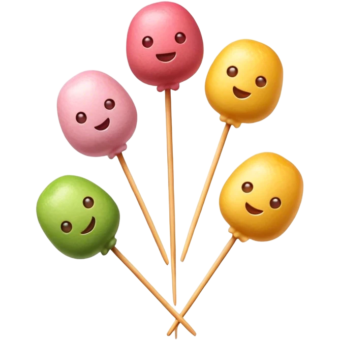 Cinematic Realistic Dango Dessert Emoji, showcasing colorful rice dumplings on skewers rendered with lifelike textures and soft, inviting lighting. emoji