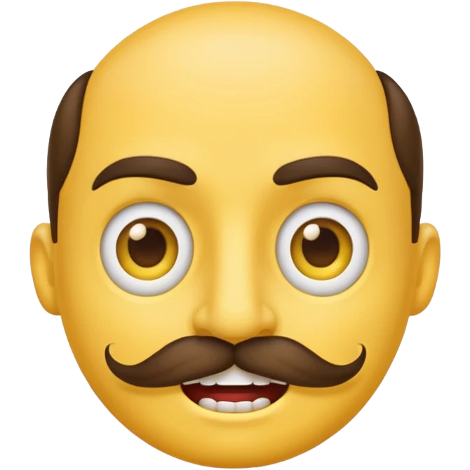 A regular emoji face with Half lidded eyes, large nostrils a moustache and sharp teeth emoji