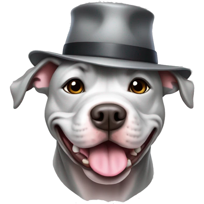 Grey Fat pit bull with a hat on  emoji