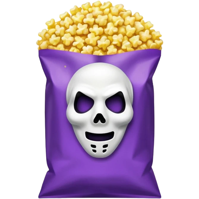 Glitter purple and yellow popcorn with ghostface mask in packaging emoji