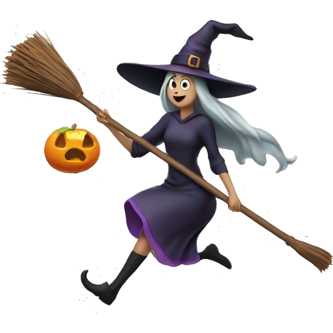 witch facing to the right, flying on a broom, throwing candy. emoji