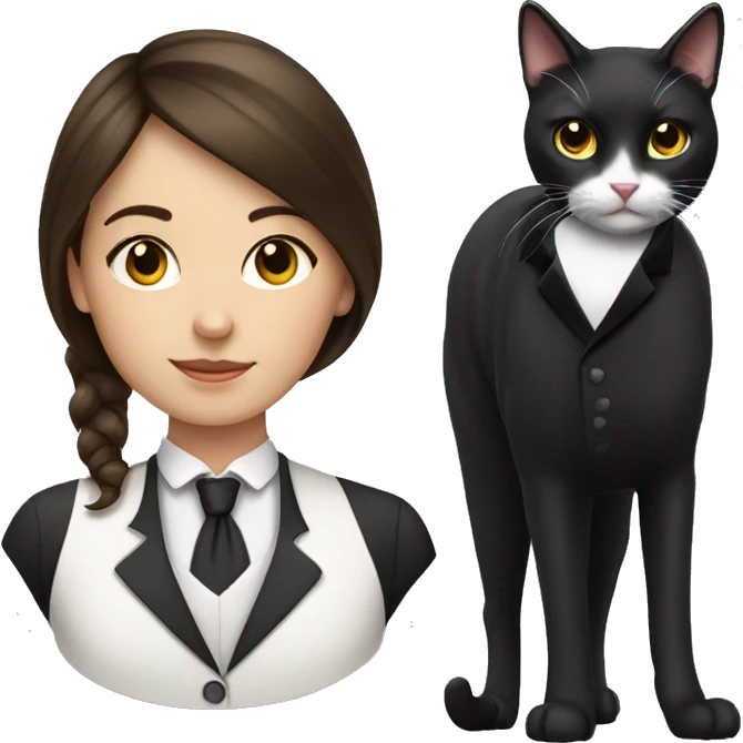 Brunette girl with tuxedo cat  emoji