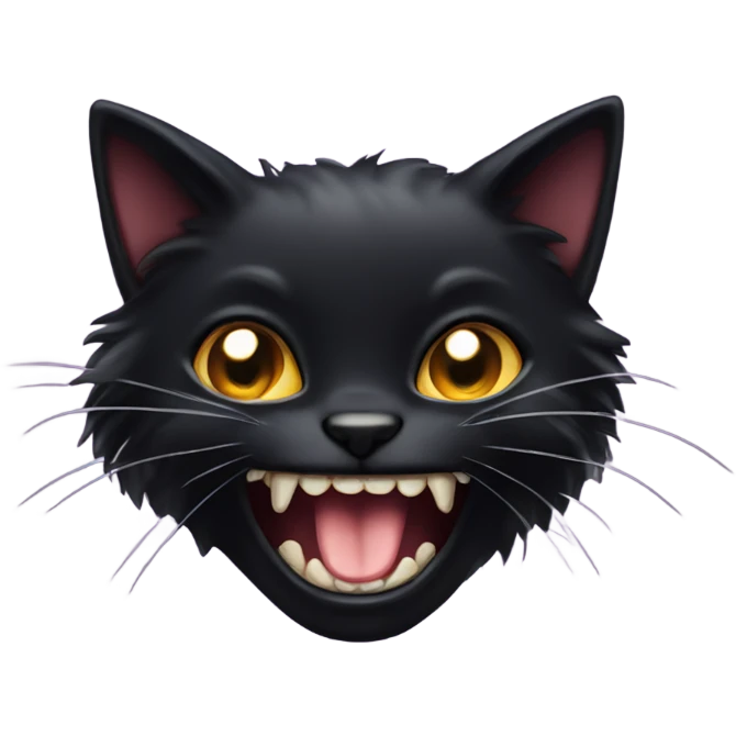 Fluffy black cat with fangs emoji