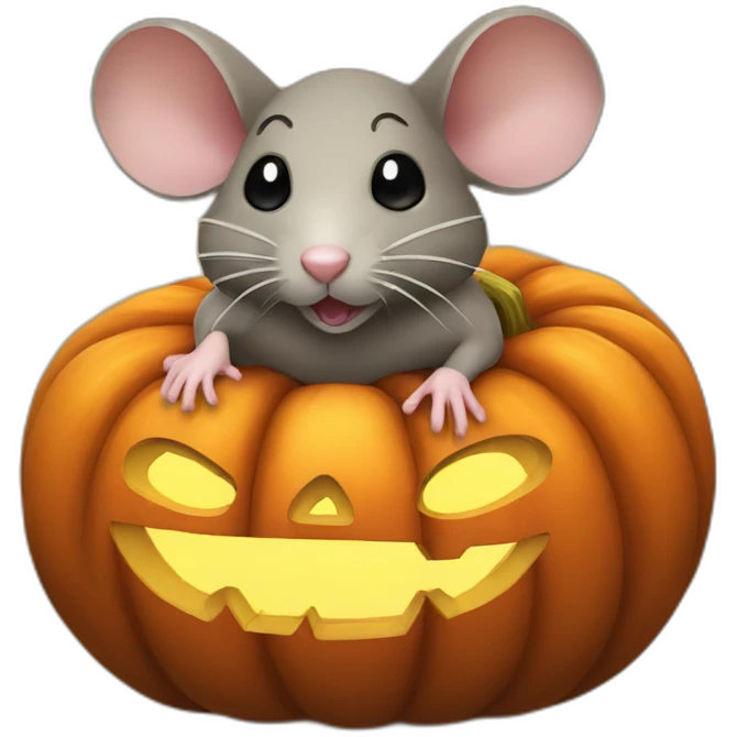Mouse on a pumpkin emoji