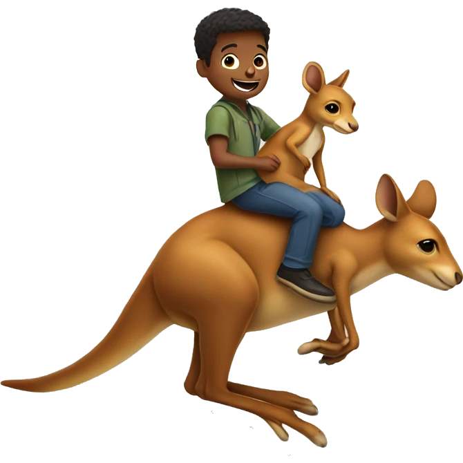 boy riding a kangaroo's back at a full hop. emoji