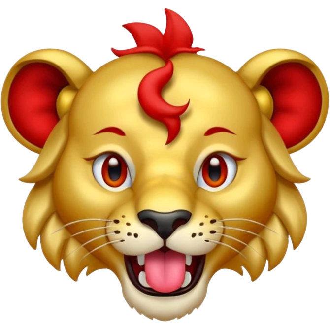 red lion with golden earings shiny eyes tongue out emoji
