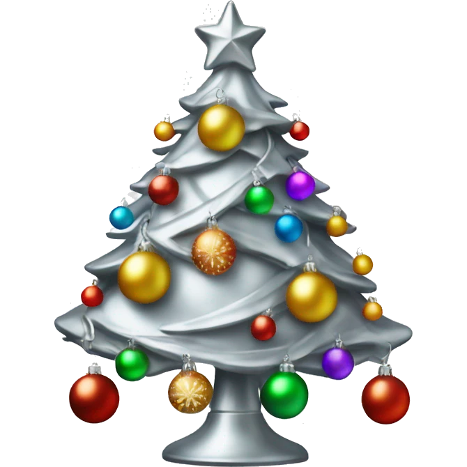 Retro silver Christmas tree with multicolor lights and ornaments emoji